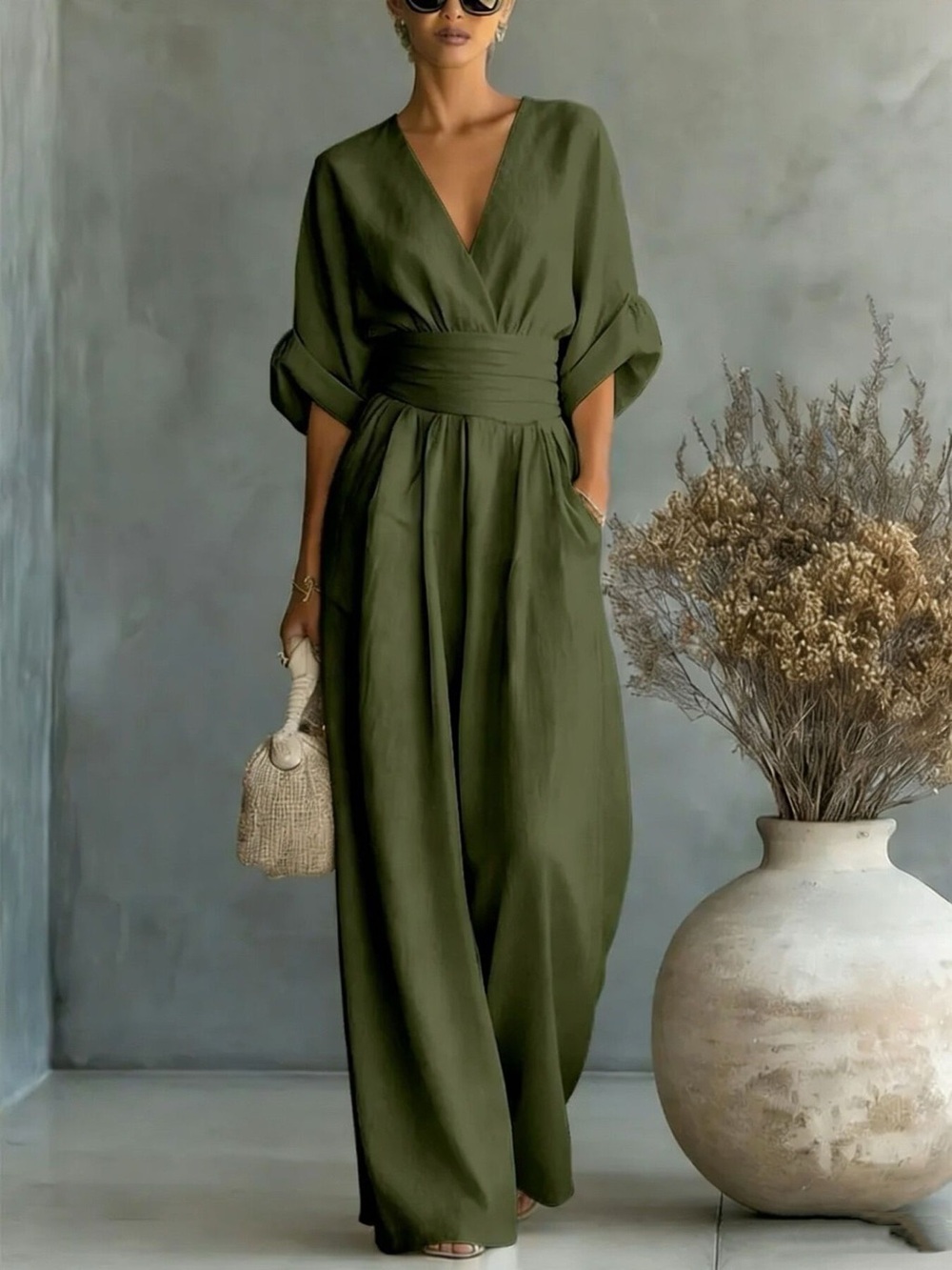 Full Size Half Sleeve Wide-Leg Jumpsuit Plus Size